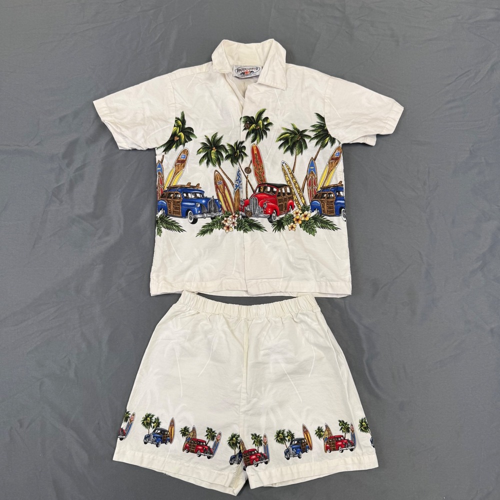 Pacific Legend Kids 6T Hawaiian Shirt Shorts Set Woody Surfboard Made in Hawaii
